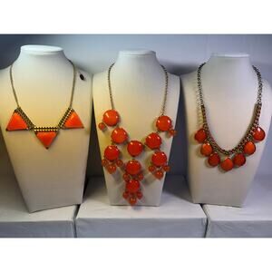 3 orange statement bib flower floral bling enamel necklaces bundle lot
